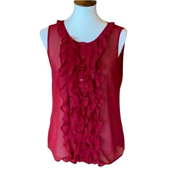 Forever 21 sheer red top with ruffle front Size Large - Picture 1 of 8